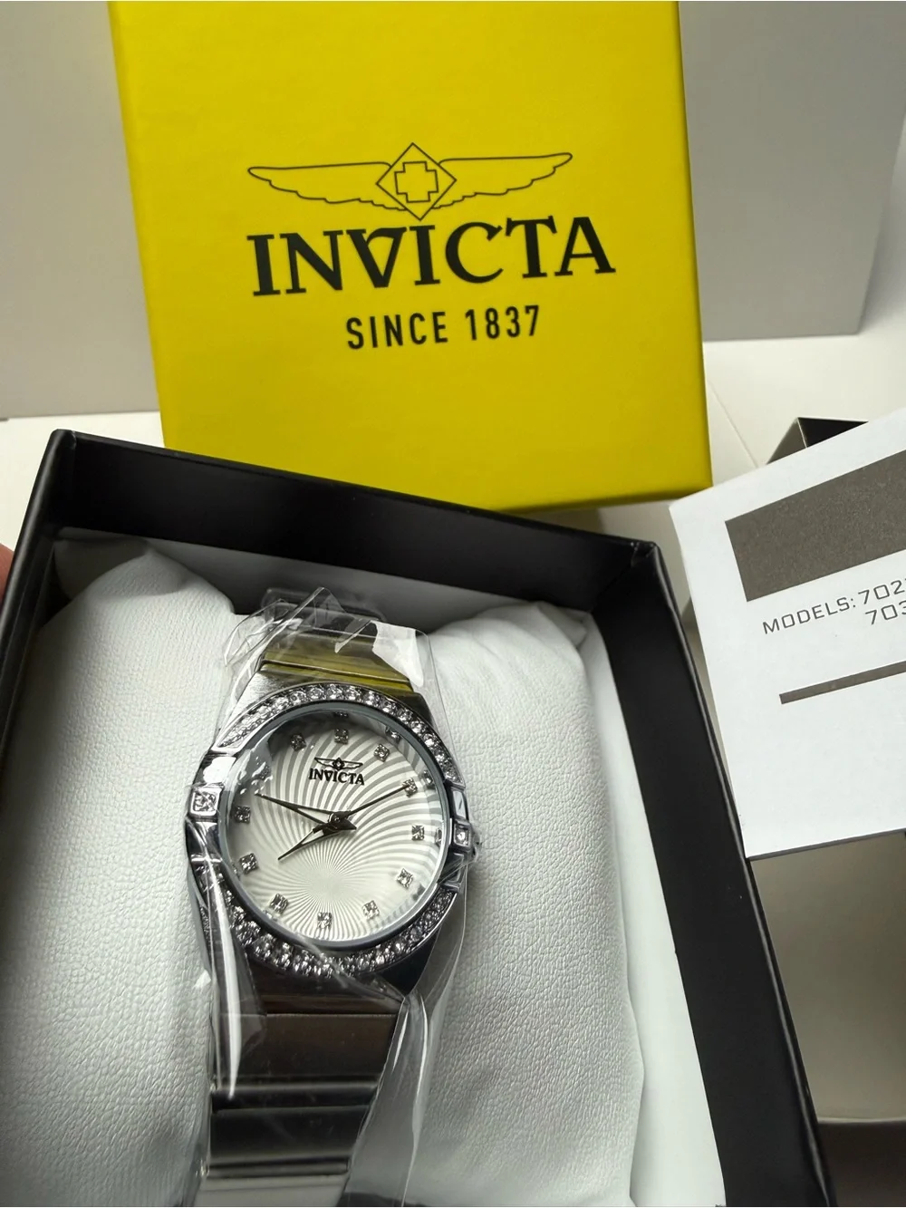 Invicta Women’s Angel 27.8mm Silver Stainless Steel Watch with Crystal Accents